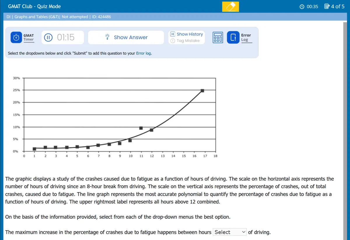 GMAT Club Quiz question with timer, Show History and Tag Mistake controls